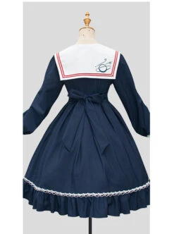 Star Falling Series OP Navy Blue Sweet Lolita Navy Collar Long Sleeve Dress -MIMY Lolita Shop 9 500x672 81