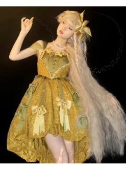 Vanity Movement Series Sweet Lolita Bowknots Pendant Jacquard Embroidery Bud Type Pleated Sling Dress Set -MIMY Lolita Shop 9 500x672 82