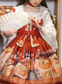 Persimmon Printing JSK Chinese Style Sweet Lolita Short Style Sling Dress -MIMY Lolita Shop 9 500x672 92